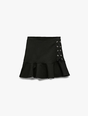 Bağlama Detaylı Viskon Karışımlı Volanlı Etek