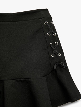 Bağlama Detaylı Viskon Karışımlı Volanlı Etek