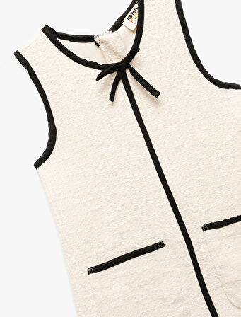 Fiyonk Detaylı Kolsuz Bisiklet Yaka Tüvit Elbise