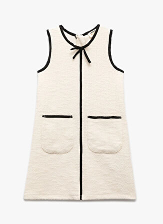 Koton Desenli Ekru Kız Çocuk Diz Üstü Elbise 6WKG80017AK