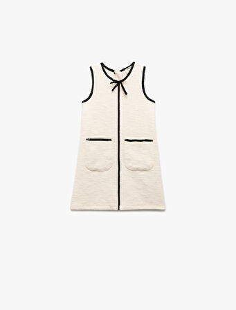 Fiyonk Detaylı Kolsuz Bisiklet Yaka Tüvit Elbise