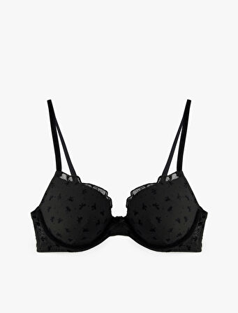 Fırfır Detaylı Fiyonk Desenli Destekli Ekstra Dolgulu Sütyen