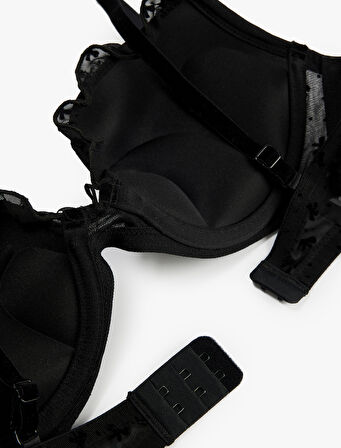 Fırfır Detaylı Fiyonk Desenli Destekli Ekstra Dolgulu Sütyen