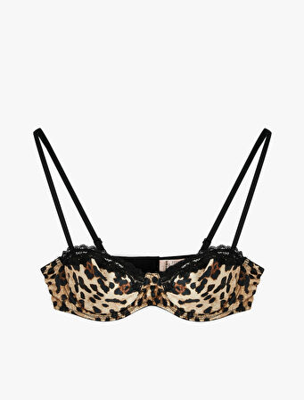 Dantel Detaylı Balenli Leopar Desenli Sütyen