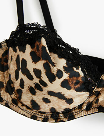 Dantel Detaylı Balenli Leopar Desenli Sütyen