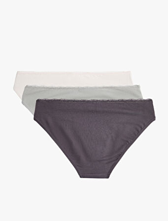 Pamuklu Rahat Kalıp Kurdele Detaylı Baskılı 3'lü Brief Külot Seti