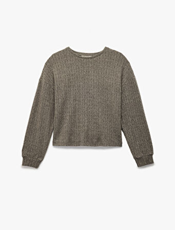 Rahat Kalıp Uzun Kollu Bisiklet Yaka Triko Pijama Üstü