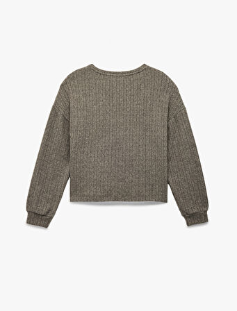 Rahat Kalıp Uzun Kollu Bisiklet Yaka Triko Pijama Üstü