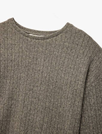 Rahat Kalıp Uzun Kollu Bisiklet Yaka Triko Pijama Üstü