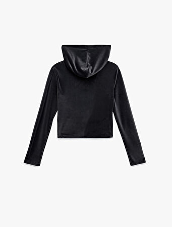 Fermuarlı Uzun Kollu Rahat Kalıp Kapüşonlu Crop Pijama Üstü 