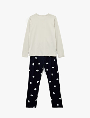 Pamuklu Kuzu Baskılı Uzun Kollu Pijama Takımı