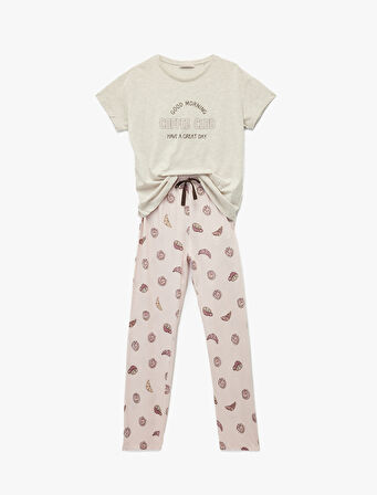 Pamuklu Baskılı Uzun Kollu Pijama Takımı