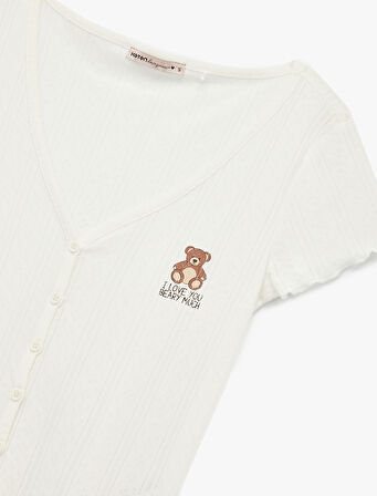 Pamuklu Kısa Kollu Düğmeli Pijama Takımı