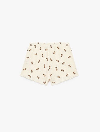 Fiyonklu Ayıcık Desenli Rahat Kalıp Mini Pamuklu Şort Pijama Altı