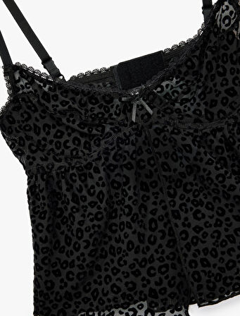 İnce Askılı Leopar Desenli Kamisol Pijama Üstü