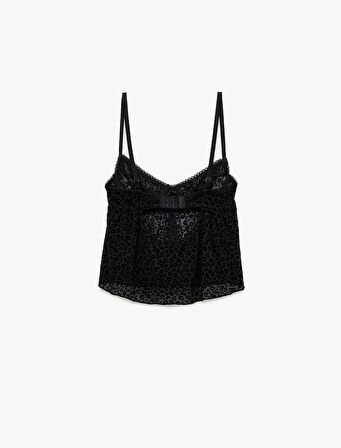 İnce Askılı Leopar Desenli Kamisol Pijama Üstü