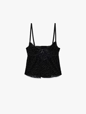 İnce Askılı Leopar Desenli Kamisol Pijama Üstü