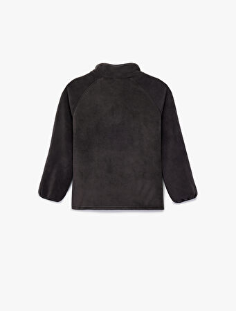 Dik Yaka Yarım Fermuarlı Kanguru Cepli Polar Sweatshirt