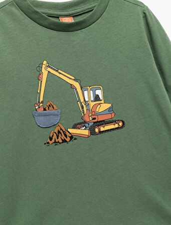 Uzun Kollu Bisiklet Yaka Baskılı Pamuklu Tişört