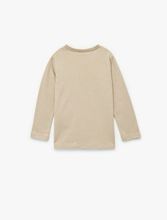 Aslan Baskılı Uzun Kollu Bisiklet Yaka Pamuklu Tişört