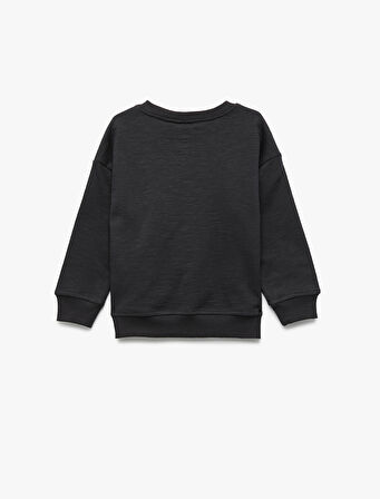 Uzun Kollu Bisiklet Yaka Pamuklu Baskılı Sweatshirt