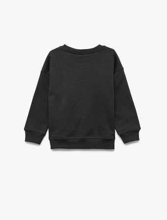 Uzun Kollu Bisiklet Yaka Pamuklu Baskılı Sweatshirt