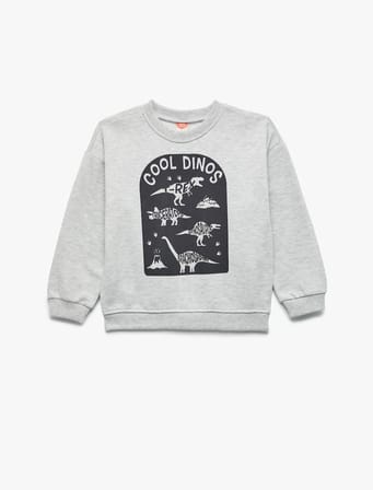 Baskılı Şardonlu Uzun Kollu Bisiklet Yaka Sweatshirt