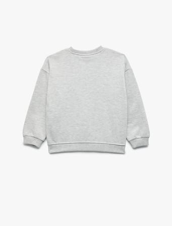 Baskılı Şardonlu Uzun Kollu Bisiklet Yaka Sweatshirt