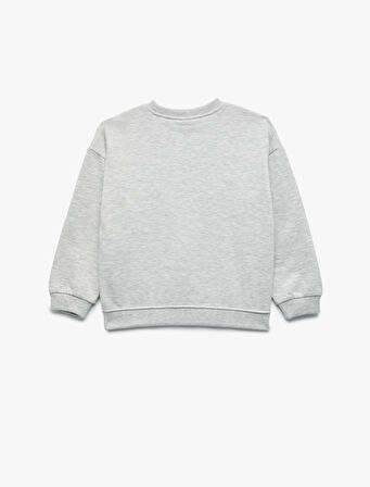 Baskılı Şardonlu Uzun Kollu Bisiklet Yaka Sweatshirt