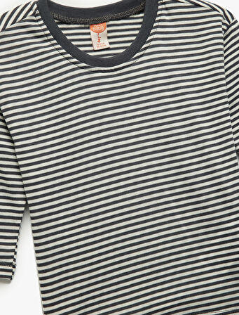 Uzun Kollu Bisiklet Yaka Pamuklu Çizgili Tişört