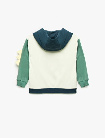 Dinozor Baskılı Pamuklu Uzun Kollu Kapşonlu Sweatshirt