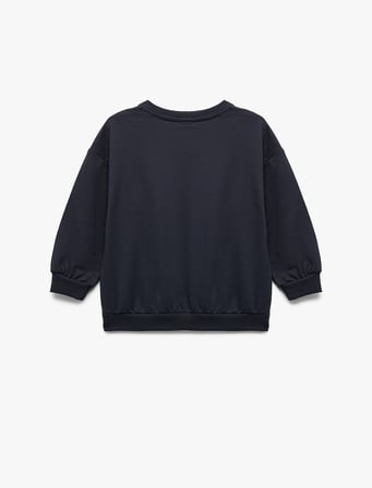 Uzun Kollu Bisiklet Yaka Baskılı Pamuklu Sweatshirt
