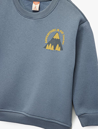 Baskı Detaylı Bisiklet Yaka Uzun Kollu  Sweatshirt