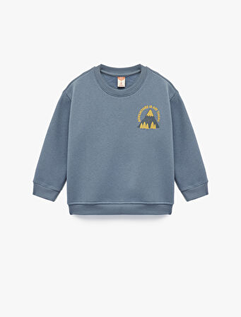 Baskı Detaylı Bisiklet Yaka Uzun Kollu  Sweatshirt