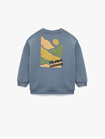 Baskı Detaylı Bisiklet Yaka Uzun Kollu  Sweatshirt