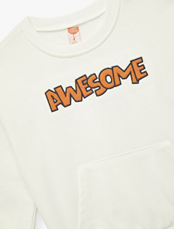 Uzun Kollu Bisiklet Yaka Şardonlu Pamuklu Sweatshirt