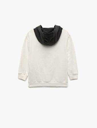 Pamuklu Şardonlu Uzun Kollu Baskılı Kapşonlu Sweatshirt
