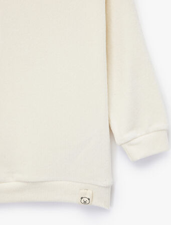 Bisiklet Yaka Uzun Kollu Basic Kadife Sweatshirt