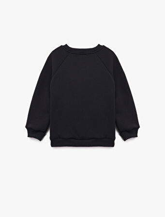 Uzun Kollu Bisiklet Yaka Ayıcık Baskılı Sweatshirt