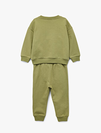 Bisiklet Yaka Uzun Kollu Baskılı Pamuklu Eşofman Takımı