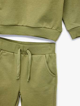 Bisiklet Yaka Uzun Kollu Baskılı Pamuklu Eşofman Takımı