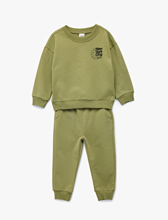 Bisiklet Yaka Uzun Kollu Baskılı Pamuklu Eşofman Takımı