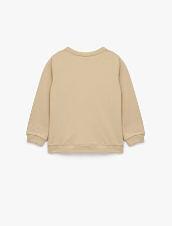 Pamuklu Uzun Kollu Bisiklet Yaka Dinozor Baskılı Sweatshirt
