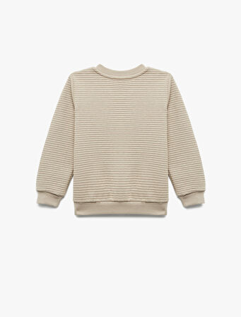 Uzun Kollu Bisiklet Yaka Dokulu Pamuklu Sweatshirt