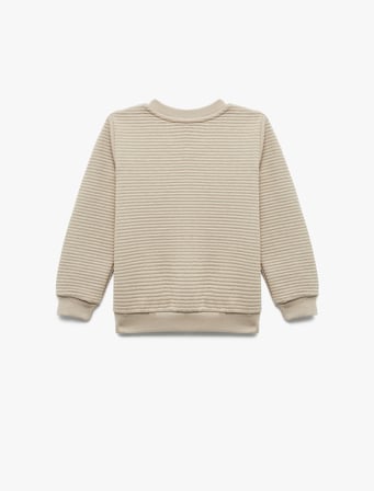Uzun Kollu Bisiklet Yaka Dokulu Pamuklu Sweatshirt