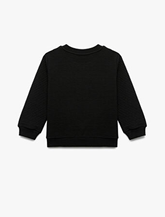 Uzun Kollu Bisiklet Yaka Dokulu Pamuklu Sweatshirt