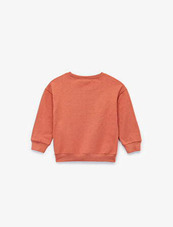 Şardonlu Kaplan İşlemeli Uzun Kollu Bisiklet Yaka Sweatshirt