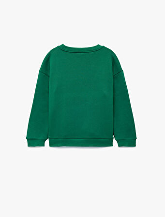 Geyik Nakışlı Uzun Kollu Bisiklet Yaka Sweatshirt