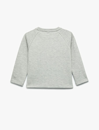 Pamuklu Düğmeli Uzun Kollu Bisiklet Yaka Sweatshirt
