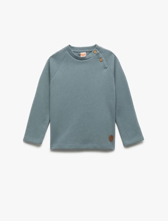 Düğmeli Uzun Kollu Bisiklet Yaka Sweatshirt